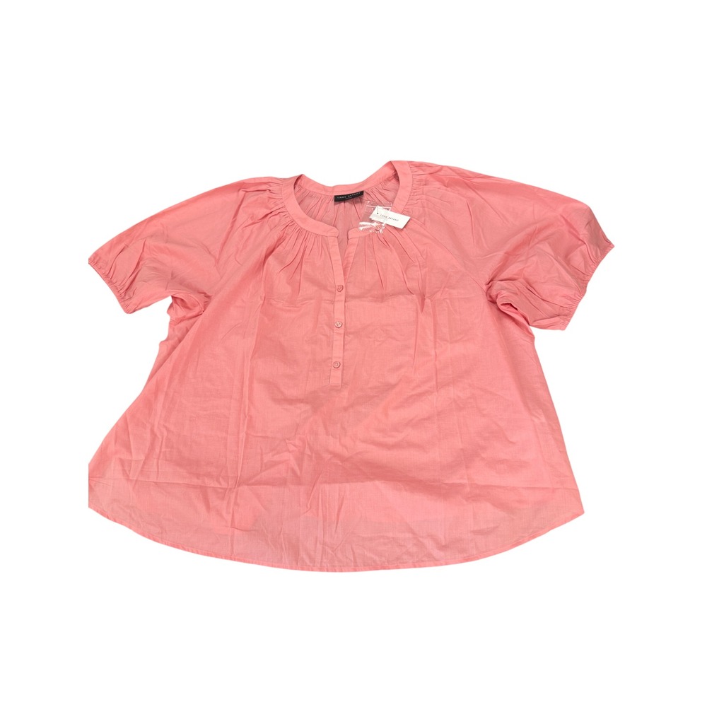 Lane Bryant Womens 22 Coral Pink Cotton Short Sleeve Split Neck Button Blouse